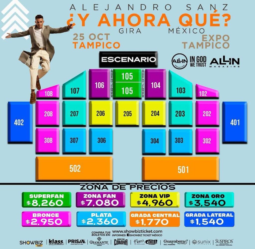 PRECIOS Y MAPA DE ZONAS ALEJANDRO SANZ EXPO TAMPICO