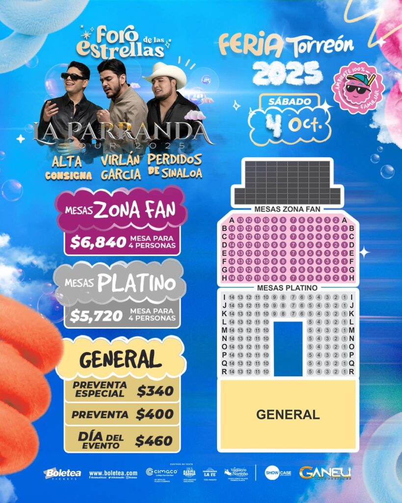 MAPA DE ZONAS Y PRECIOS LA PARRANDA TOUR FERIA TORREÓN 2025