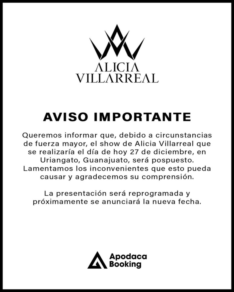 Evento pospuesto Alicia Villarreal Explanada de la Feria Uriangato