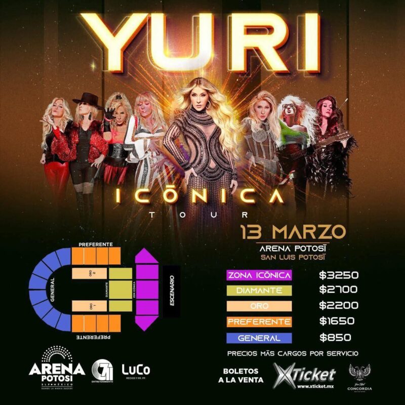 MAPA DE PRECIOS YURI SAN LUIS POTOSÍ 2026 ARENA POTOSÍ