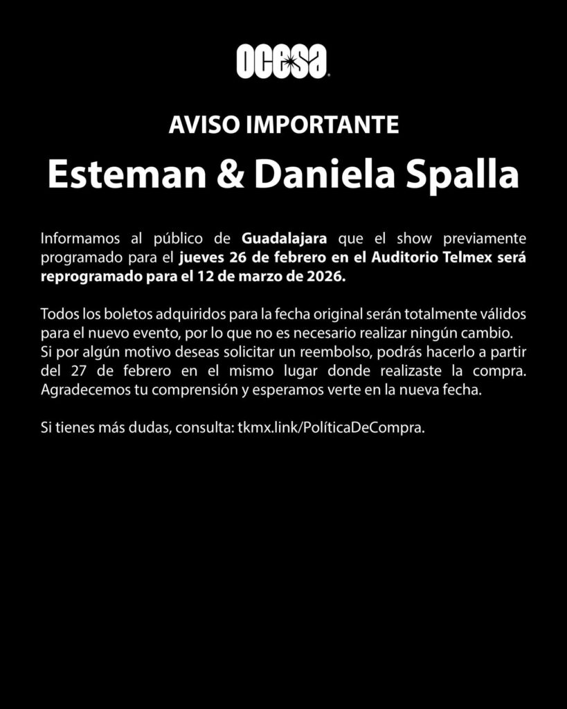 NUEVA FECHA ESTEMAN Y DANIELA SPALLA GUADALAJARA 2026 AUDITORIO TELMEX