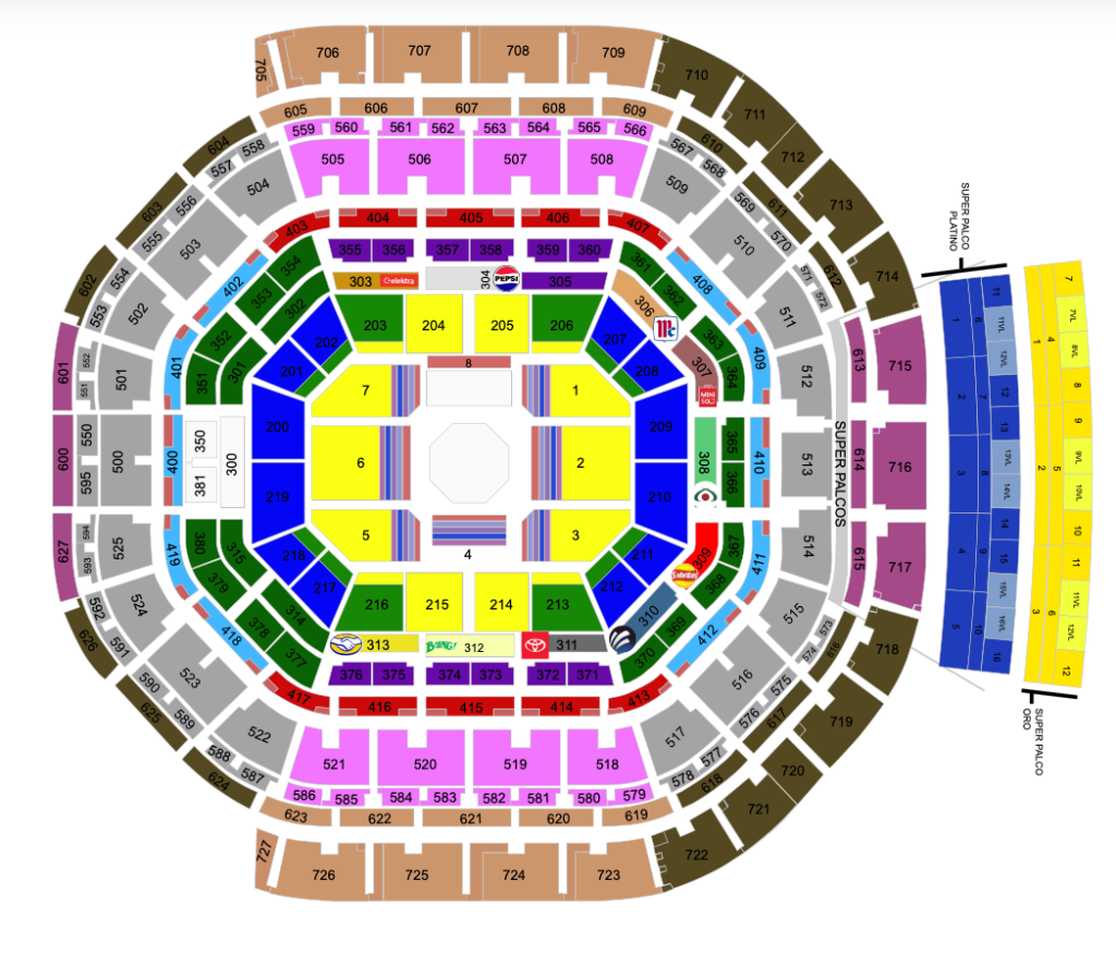 MAPA UFC FIGHT NIGHT CDMX 2026 ARENA CDMX
