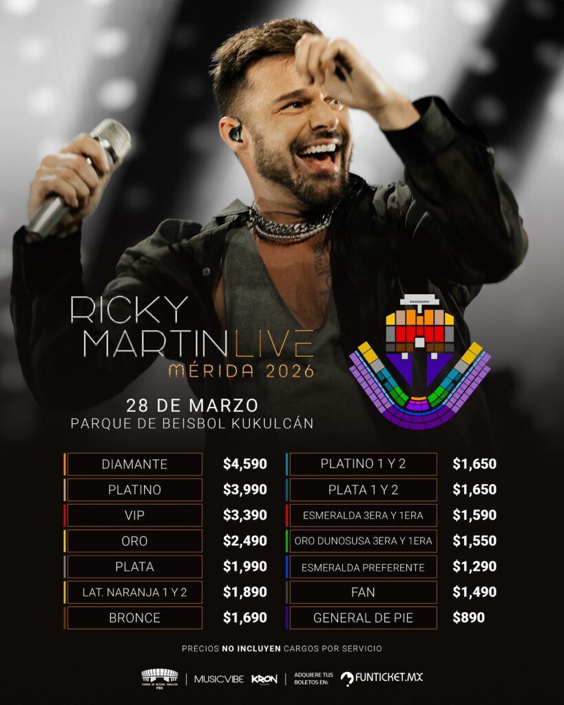 MAPA DE PRECIOS RICKY MARTIN MERIDA 2026