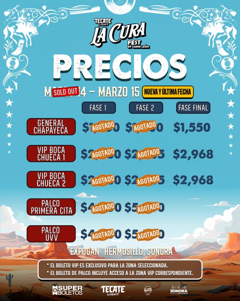PRECIOS LA CURA FEST 2026 EN HERMOSILLO
