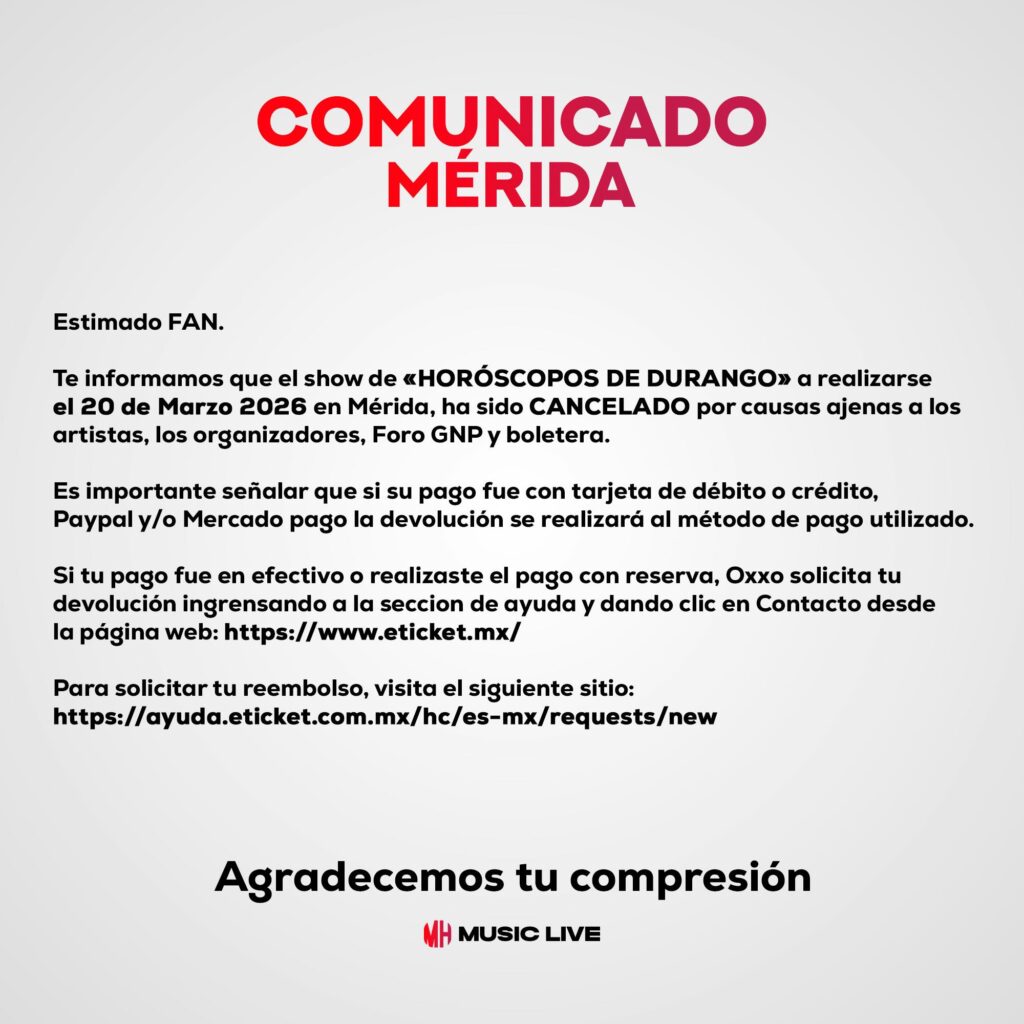 EVENTO CANCELADO LOS HORÓSCOPOS DE DURANGO MÉRIDA 2026 FORO GNP SEGUROS