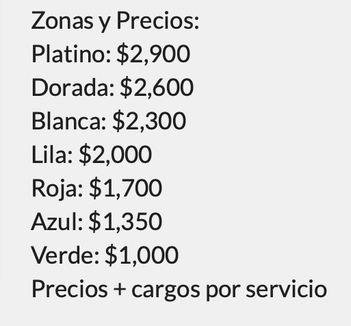 PRECIOS LUCERO PUEBLA 2026 AUDITORIO AREMA EXPLANADA