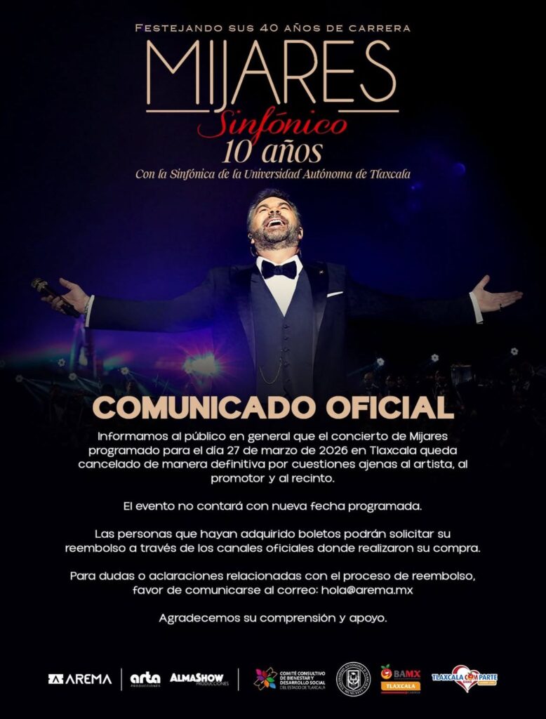 EVENTO CANCELADO MIJARES SINFÓNICO TLAXCALA 2026 CCU