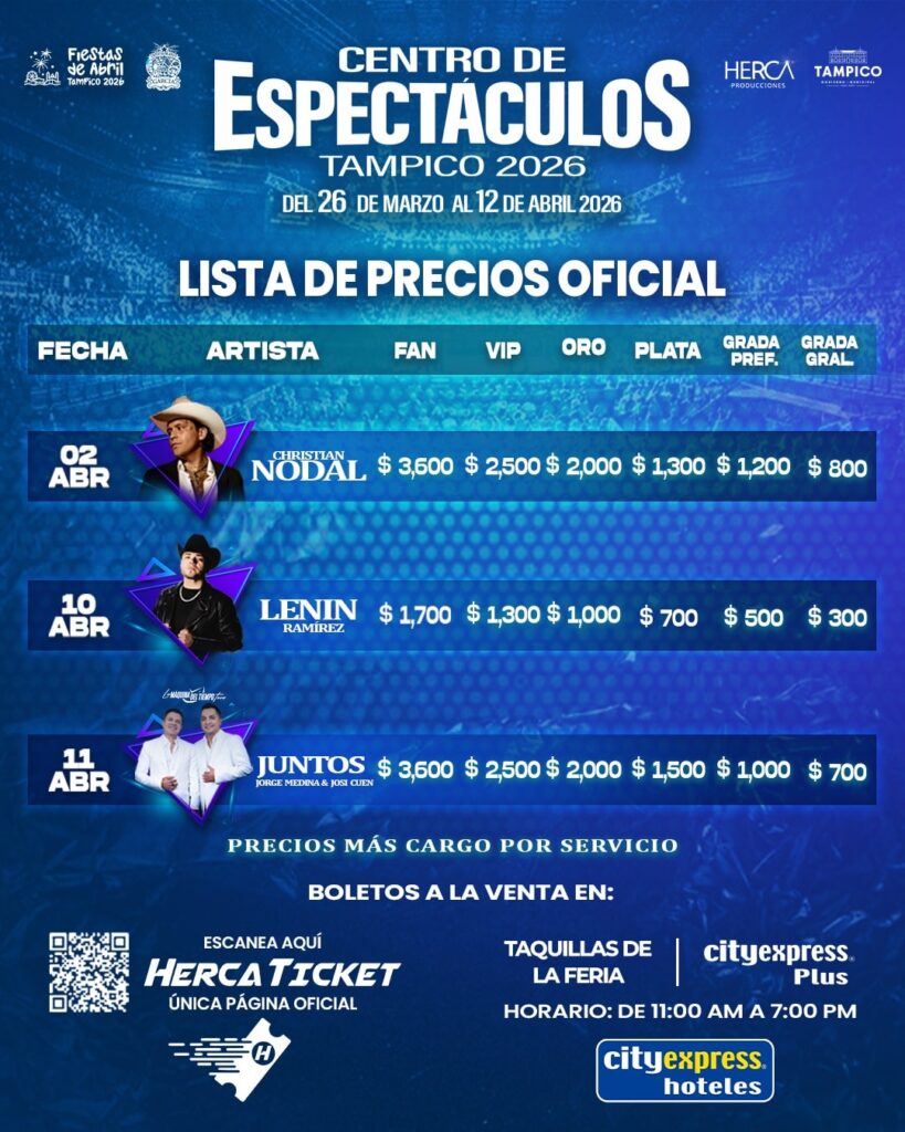 PRECIOS CHRISTIAN NODAL CENTRO DE ESPECTÁCULOS TAMPICO 2026