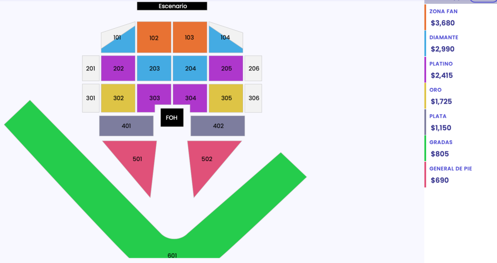 MAPA DE PRECIOS JORGE MEDINA Y JOSI CUEN LA PAZ 2026 ESTADIO ARTURO C NAHL