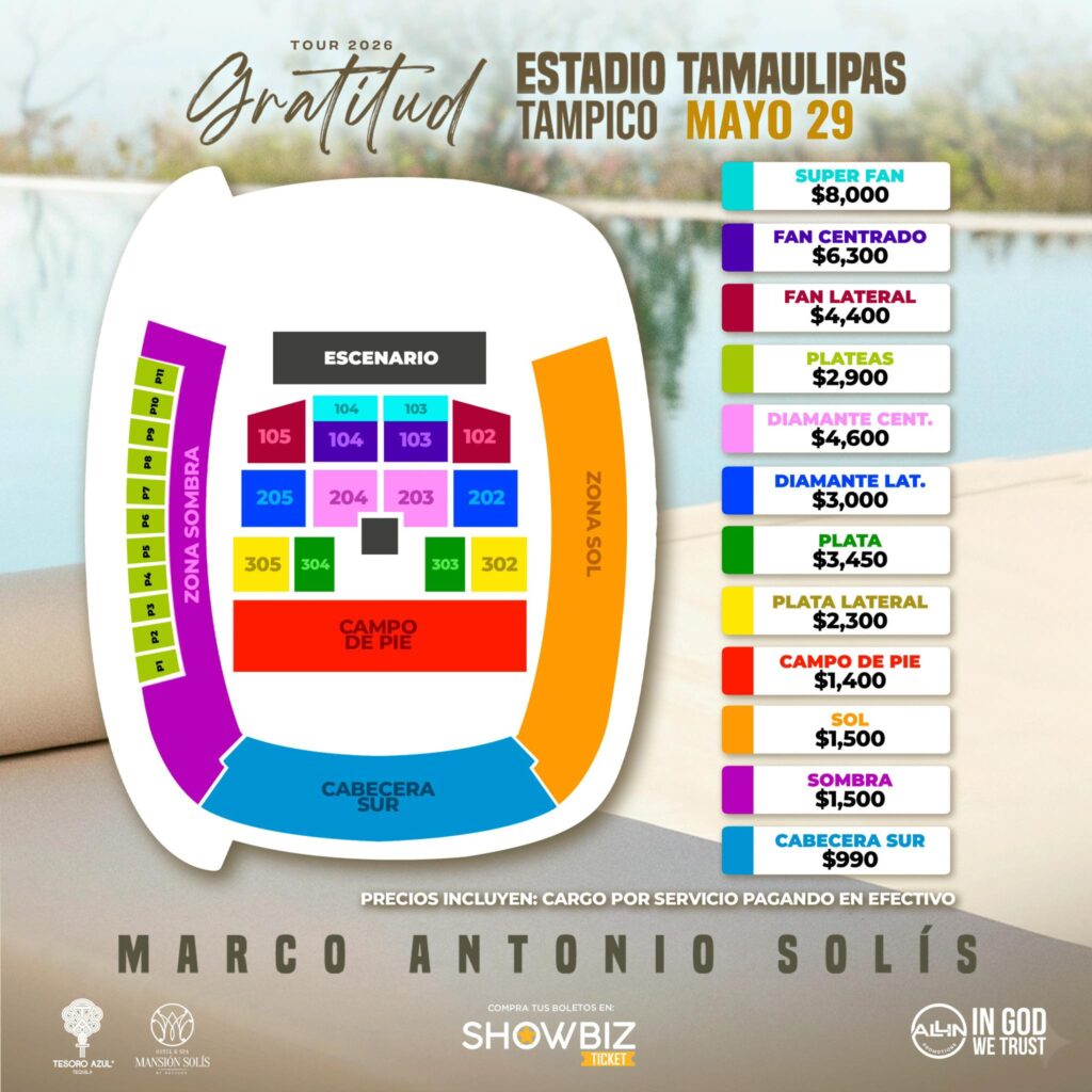 MAPA DE PRECIOS MARCO ANTONIO SOLÍS TAMPICO 2026 ESTADIO TAMAULIPAS