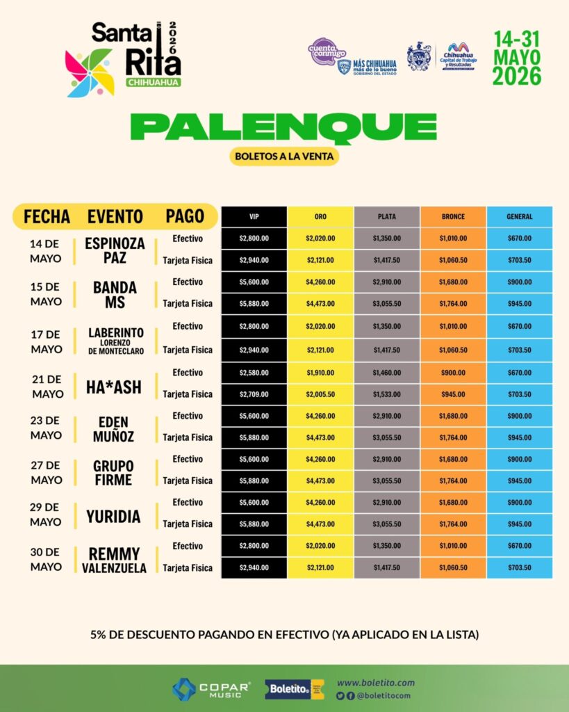 PRECIOS Palenque Santa Rita 2026