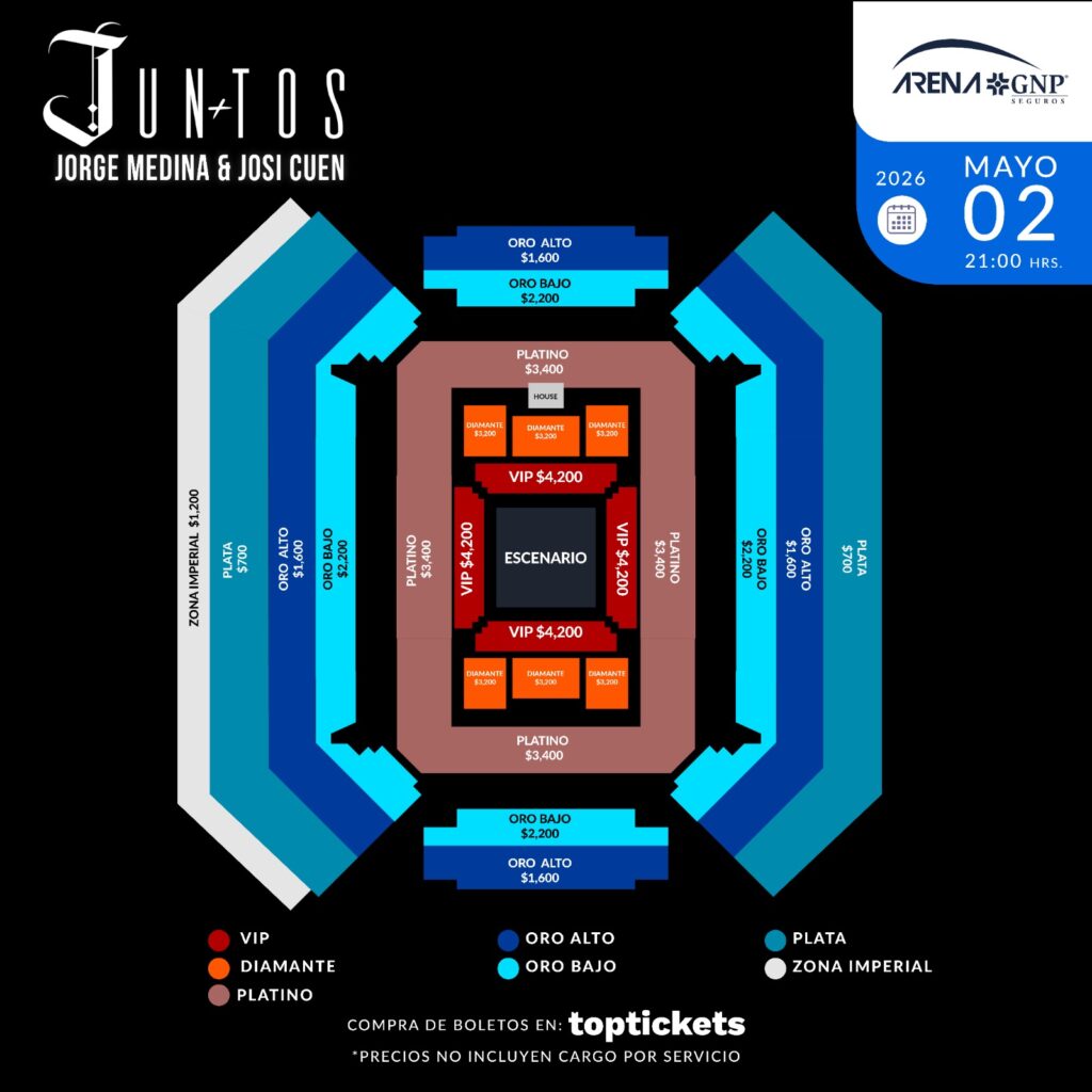 MAPA DE PRECIOS JORGE MEDINA Y JOSI CUEN ACAPULCO 2026 ARENA GNP SEGUROS