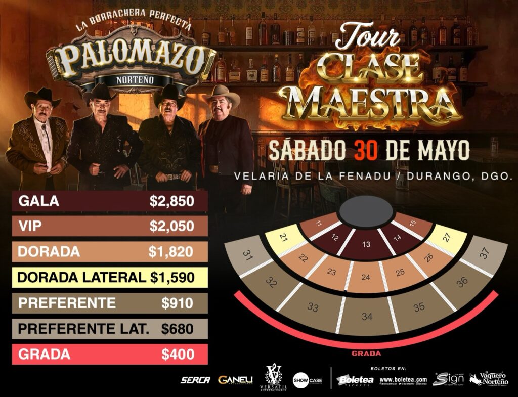 MAPA DE PRECIOS PALOMAZO NORTEÑO DURANGO 2026 VELARIA DE LA FENADU