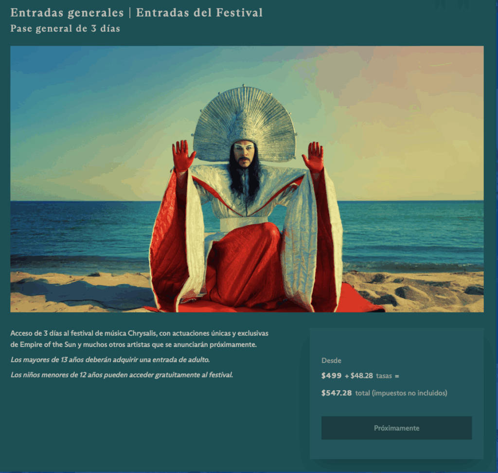 PRECIOS CHRYSALIS FESTIVAL ( EN DÓLARES )