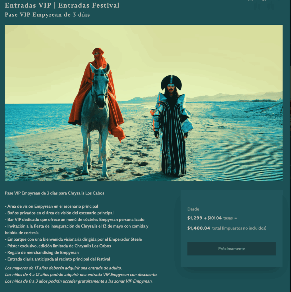 PRECIOS CHRYSALIS FESTIVAL ( EN DÓLARES )