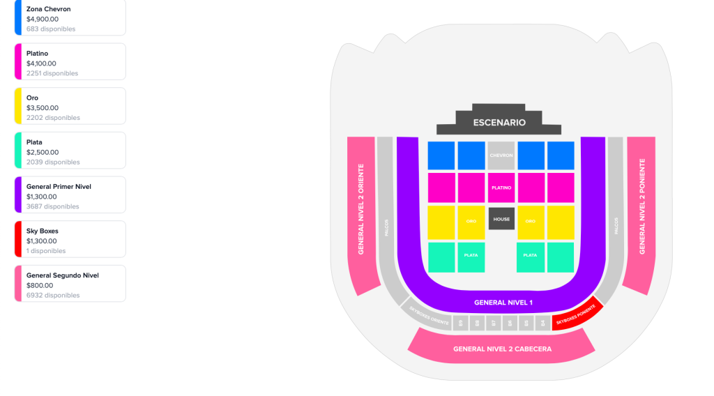 MAPA DE PRECIOS CHAYANNE MAZATLÁN 2026 LOS ESTADIO DE FÚTBOL EL ENCANTO