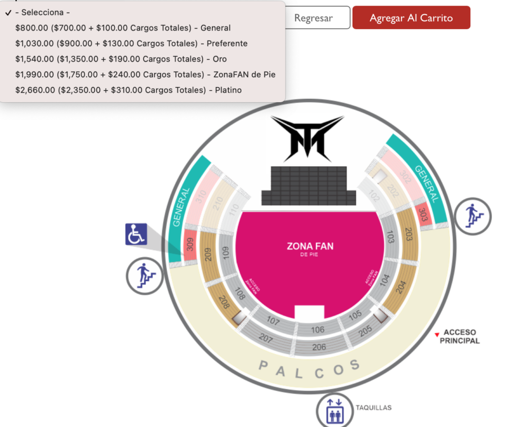 MAPA DE PRECIOS MYKE TOWERS TORREÓN 2026 COLISEO CENTENARIO