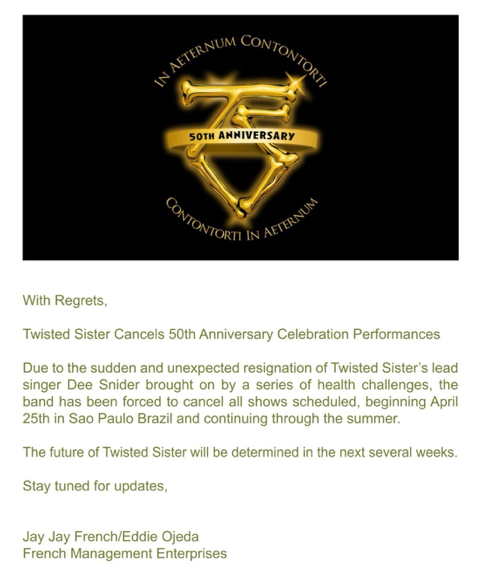 EVENTO CANCELADO TWISTED SISTER MEXICO 2026