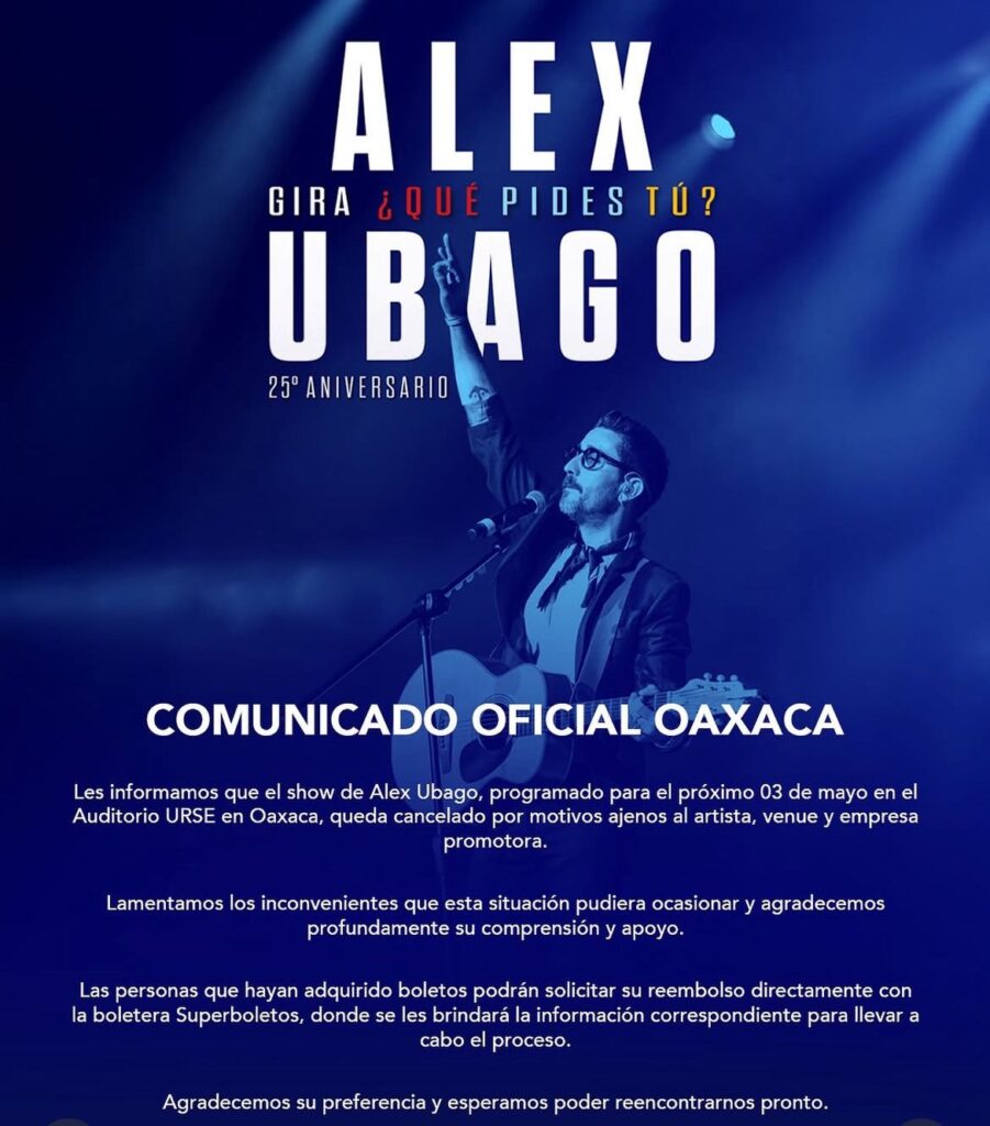 EVENTO CANCELADO ALEX UBAGO OAXACA