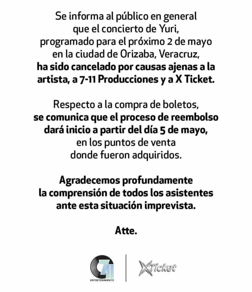 YURI ORIZABA 2026 COLISEO LA CONCORDIA