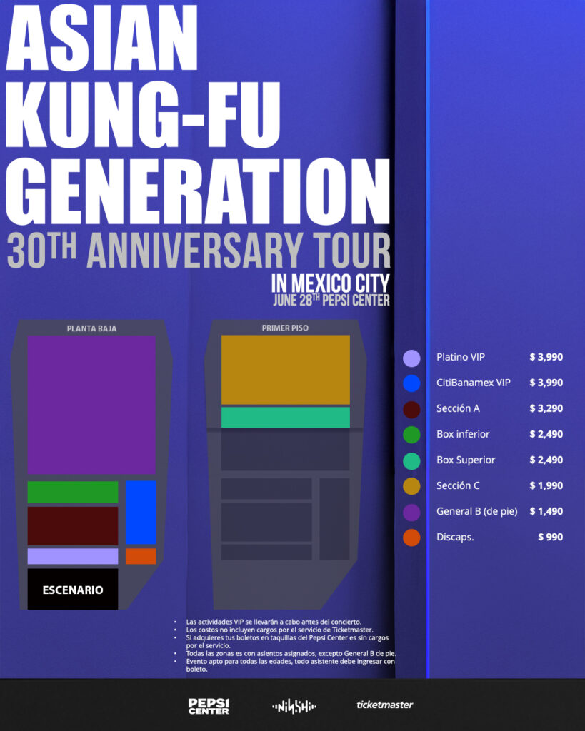 MAPA DE PRECIOS ASIAN KUNG FU GENERATION CDMX 2026 PEPSI CENTER