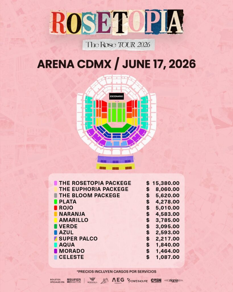MAPA DE PRECIOS THE ROSE ARENA CDMX 2026