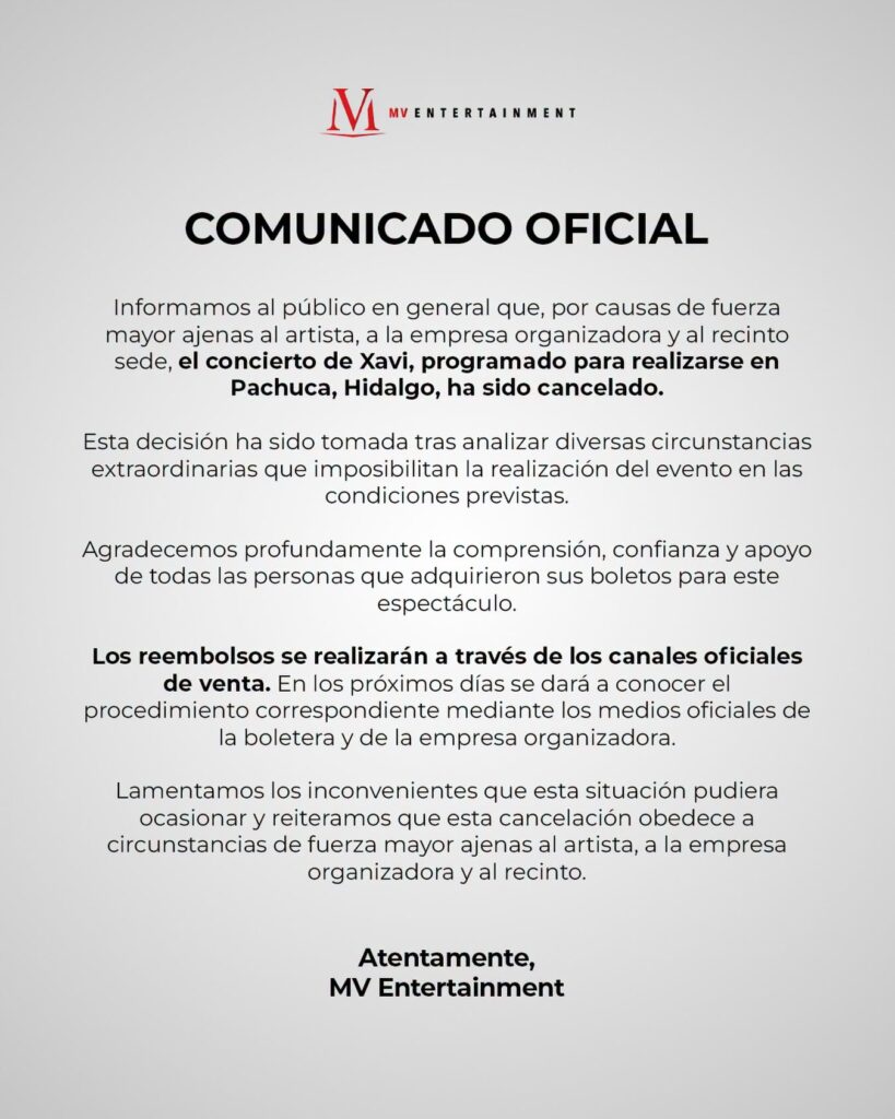 EVENTO CANCELADO  XAVI PACHUCA 2026 PLAZA DE TOROS VICENTE SEGURA