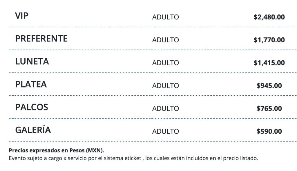 PRECIOS JULIETA VENEGAS PUEBLA 2026 AUDITORIO CCU