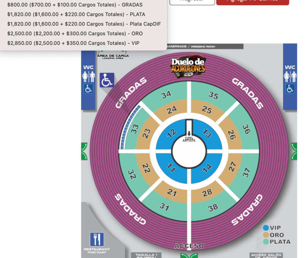 mapa de precios DUELO DE ACORDEONES PALENQUE GÓMEZ PALACIO 2026
