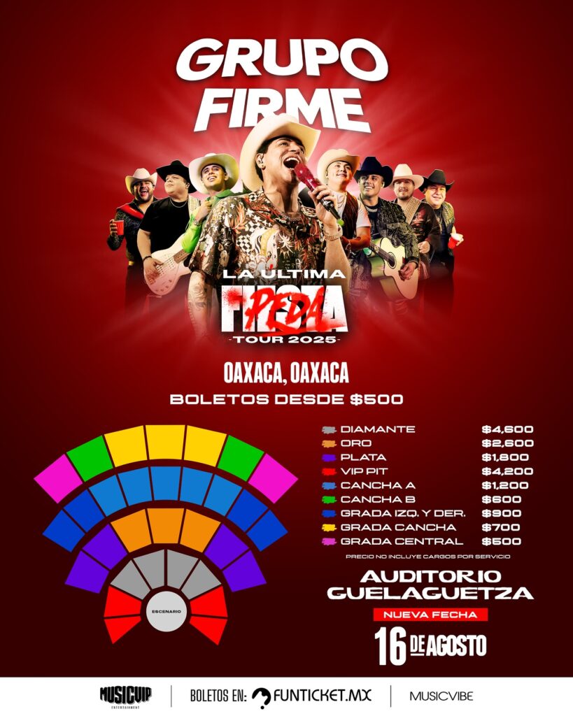Mapa de Zonas y precios Grupo Firme Auditorio Guelaguetza