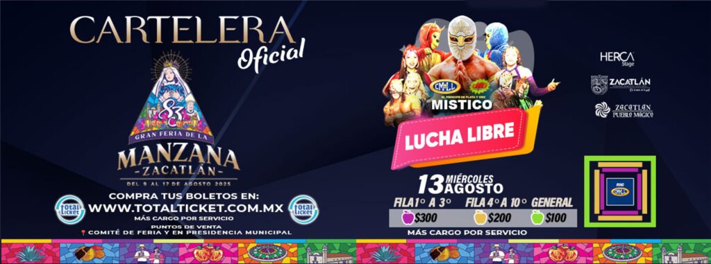 MAPA Y PRECIOS LUCHA LIBRE FERIA DE LA MANZANA ZACATLÁN