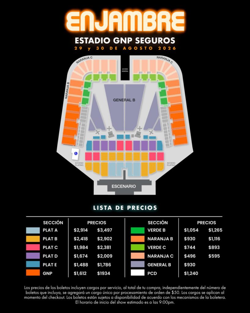 MAPA DE PRECIOS ENJAMBRE CDMX 2026 ESTADIO GNP SEGUROS