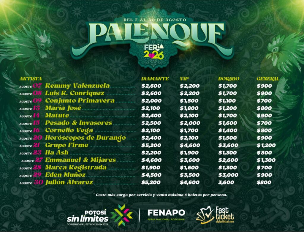 PRECIOS PALENQUE FENAPO 2026