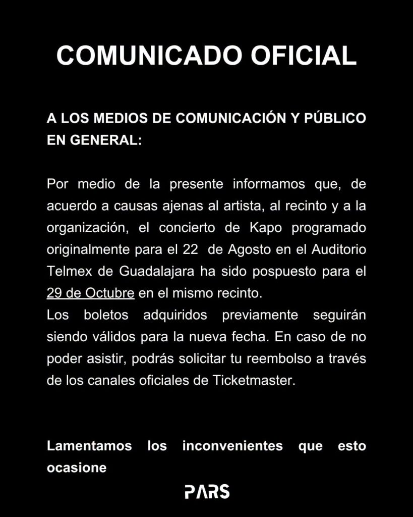 NUEVA FECHA KAPO GUADALAJARA 2026 AUDITORIO TELMEX