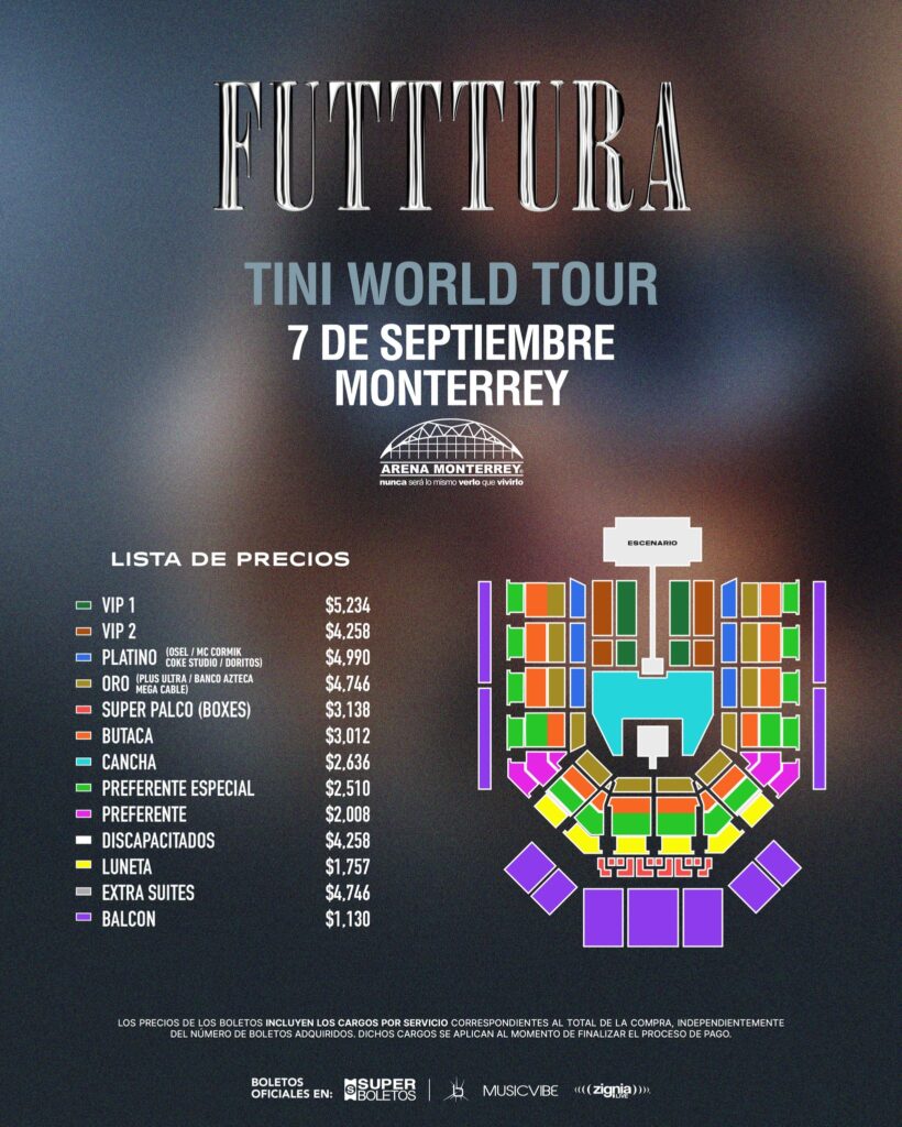 MAPA DE PRECIOS TINI ARENA MONTERREY 2026