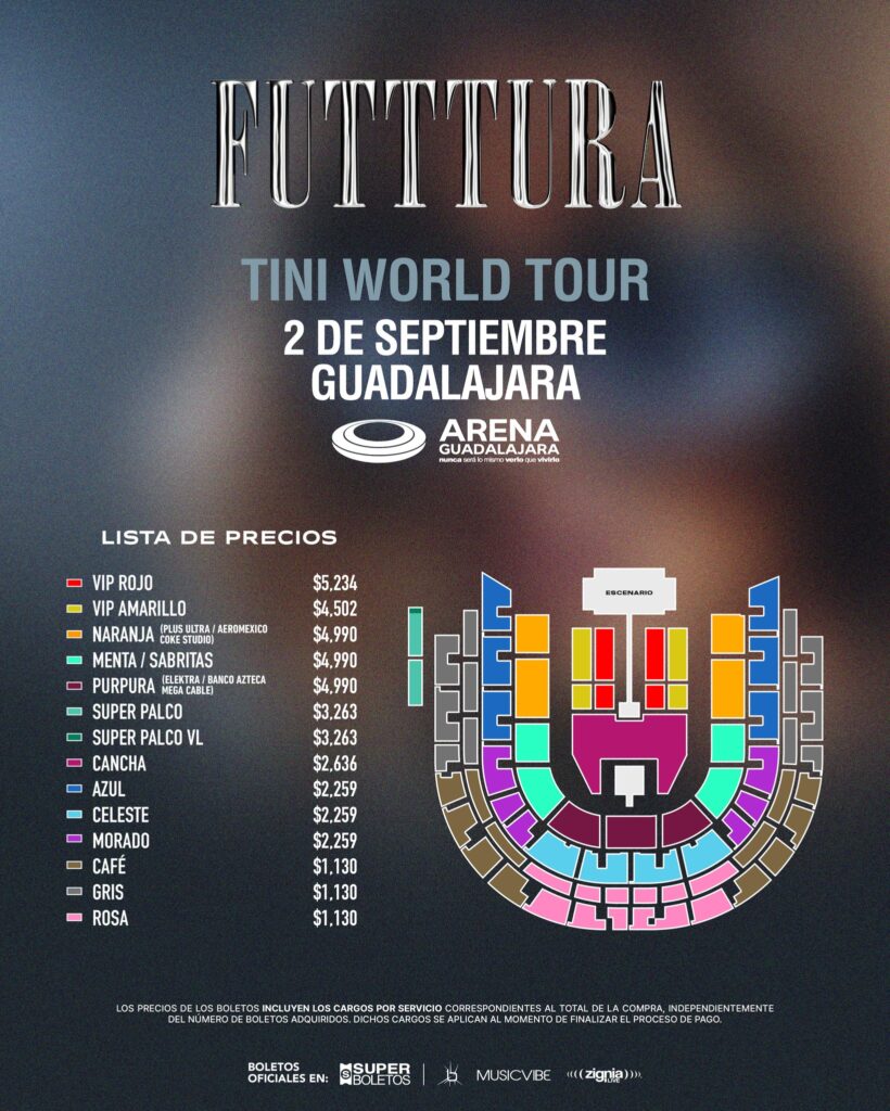 MAPA DE PRECIOS TINI GUADALAJARA 2026 ARENA GUADALAJARA