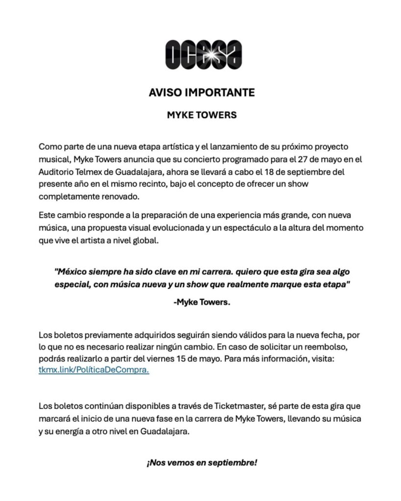 MYKE TOWERS GUADALAJARA 2026 AUDITORIO TELMEX