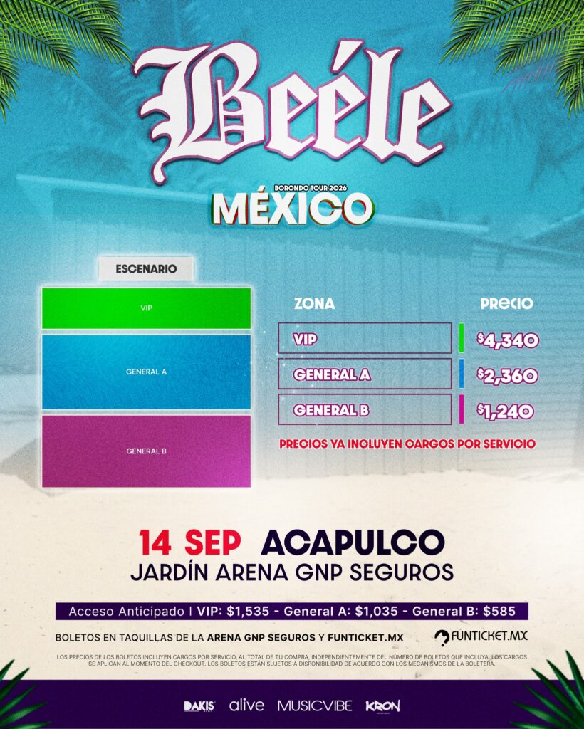 MAPA DE PRECIOS BEÉLE ACAPULCO 2026 JARDÍN ARENA GNP SEGUROS