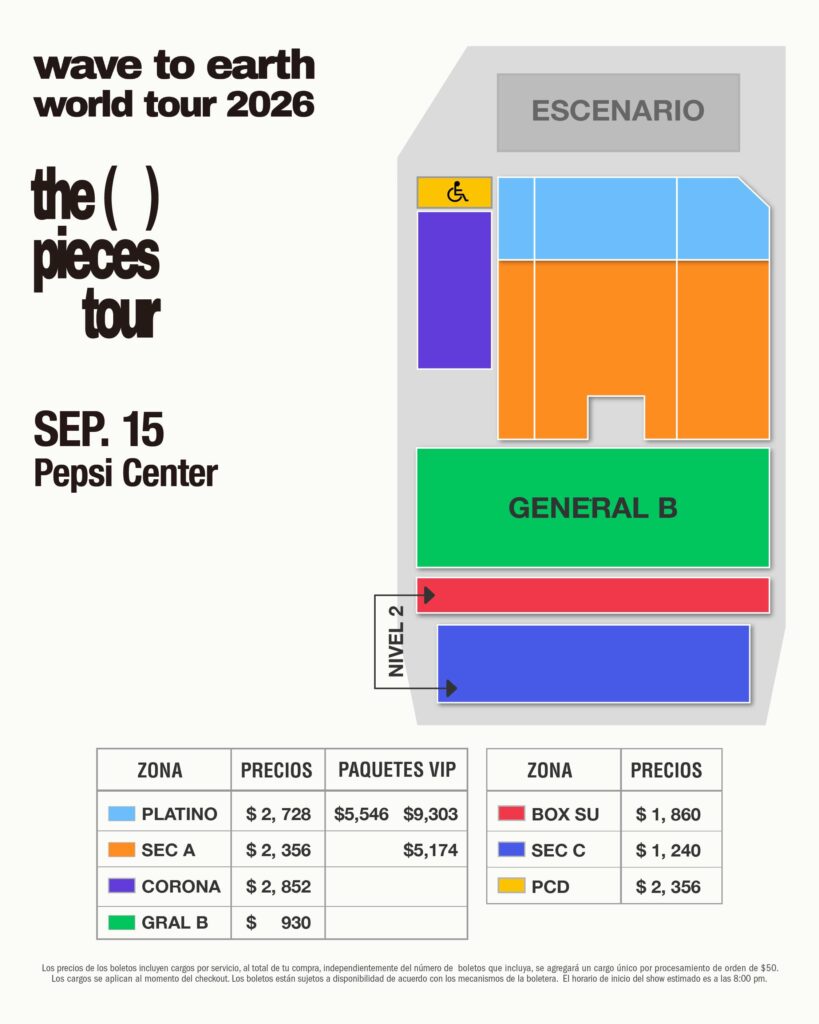 MAPA DE PRECIOS MAPA DE PRECIOS WAVE TO EARTH CDMX 2026 PEPSI CENTER