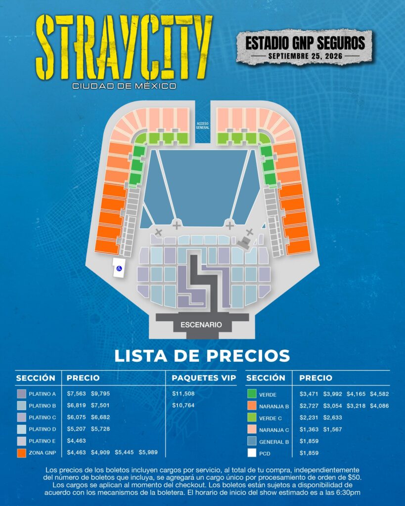 MAPA DE PRECIOS STRAY KIDS CDMX 2026 ESTADIO GNP SEGUROS