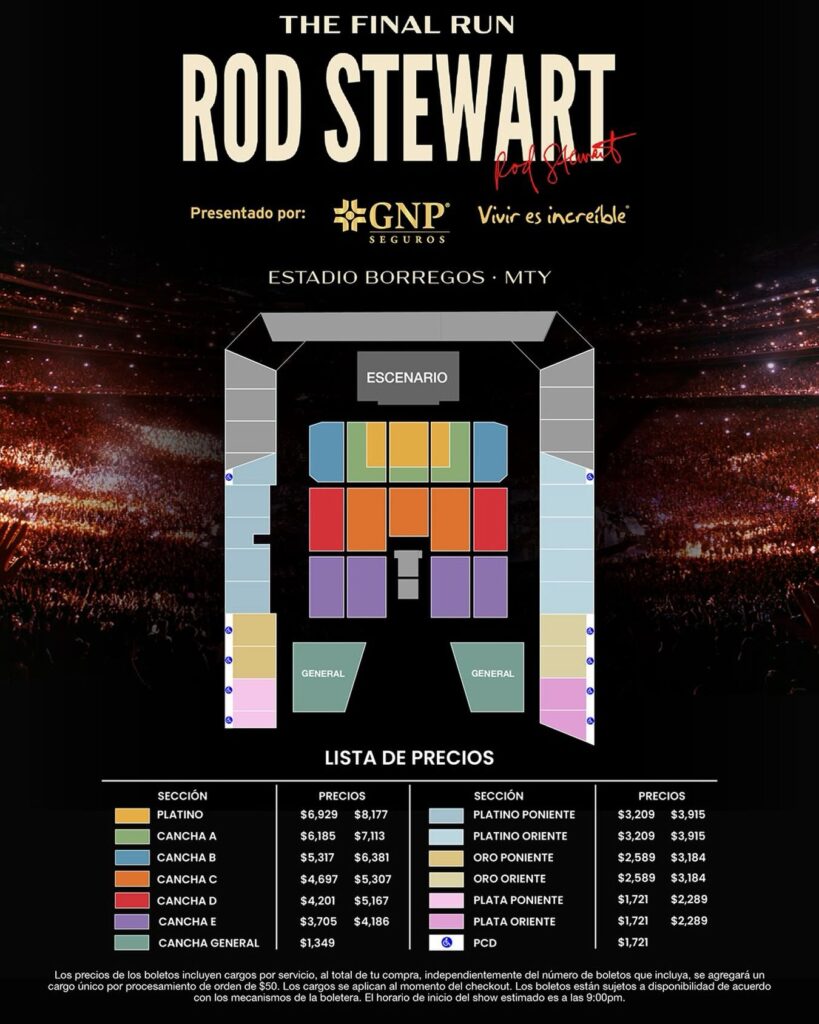 MAPA DE PRECIOS ROD STEWART CDMX 2026 PALACIO DE LOS DEPORTES