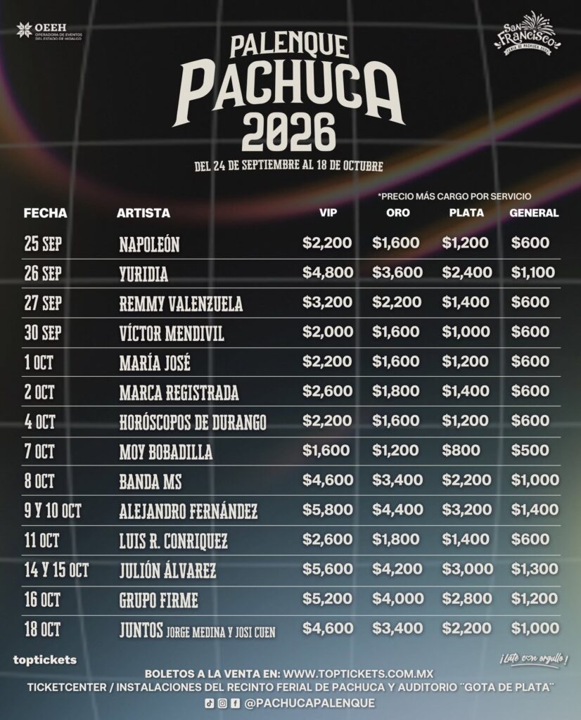 PRECIOS PALENQUE PACHUCA 2026