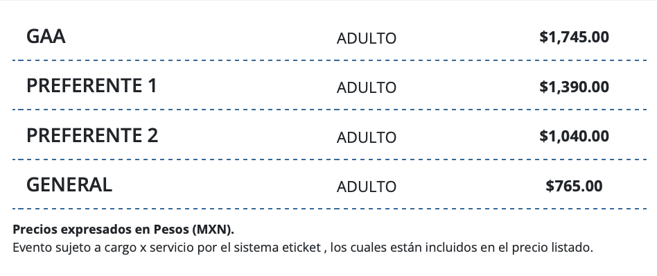 PRECIOS ÁLVARO DÍAZ TIJUANA 2026 EXPLANADA ESTADIO CALIENTE