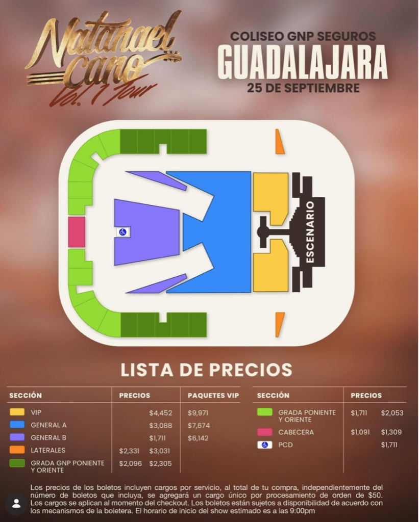 MAPA DE PRECIOS NATANAEL CANO GUADALAJARA 2026 COLISEO GNP SEGUROS