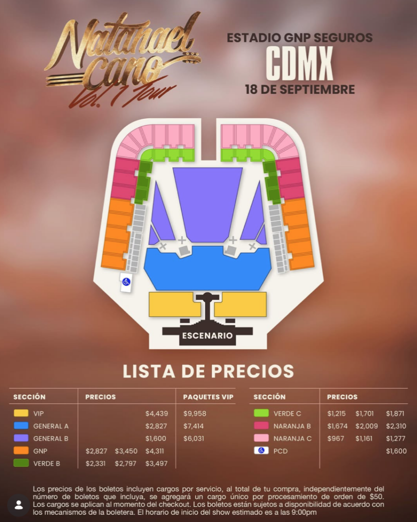 MAPA DE PRECIOS NATANAEL CANO CDMX 2026 ESTADIO GNP SEGUROS