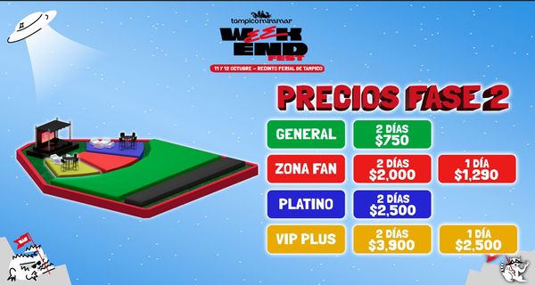 MAPA DE PRECIOS WEEKEND FEST EN TAMPICO 2025