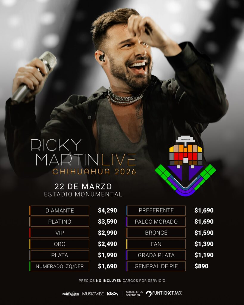 MAPA PRECIOS RICKY MARTIN CHIHUAHUA 2026