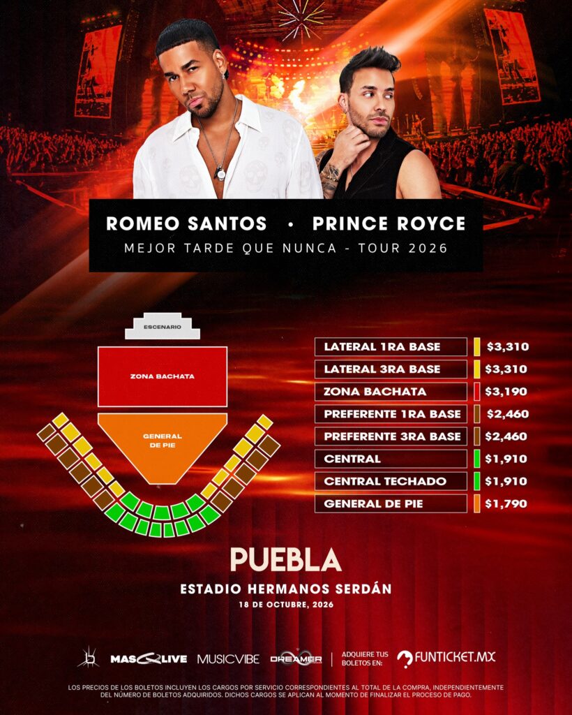 ROMEO SANTOS Y PRINCE ROYCE PUEBLA 2026 ESTADIO HERMANOS SERDÁN