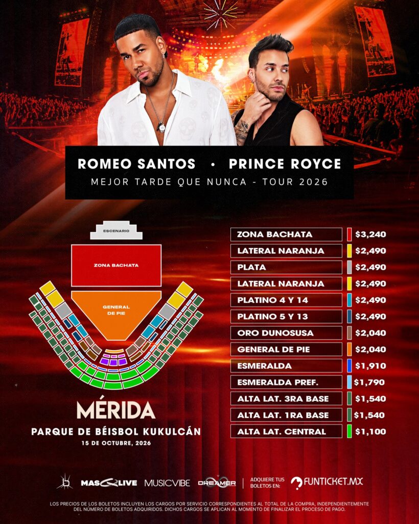 ROMEO SANTOS Y PRINCE ROYCE MÉRIDA 2026 ESTADIO DE BEISBOL KUKULKÁN