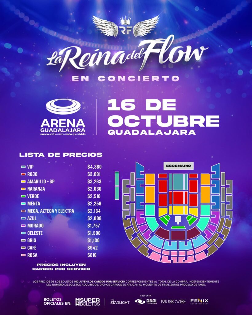 mapa de precios LA REINA DEL FLOW GUADALAJARA 2026 ARENA GUADALAJARA